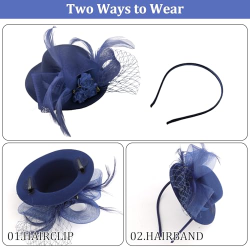 Fascinator Hat Tea Party Accessories Wedding Headwear for Girls and Women - color: Navy Blue