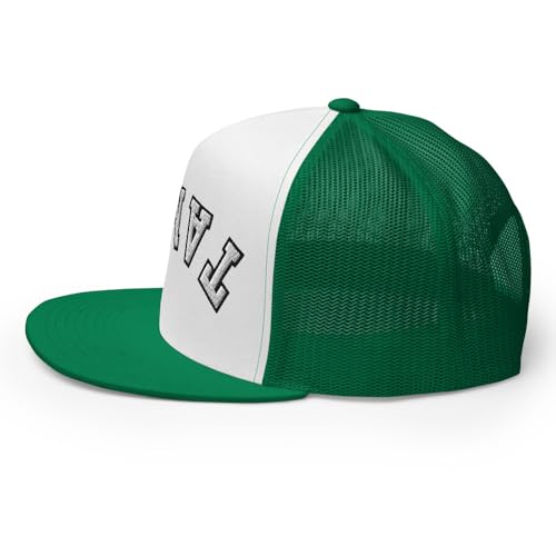 NX Upside Down Tampa Embroidered Flat Bill Trucker Hat High Crown Snapback Cap - color: Kelly/ White/ Kelly