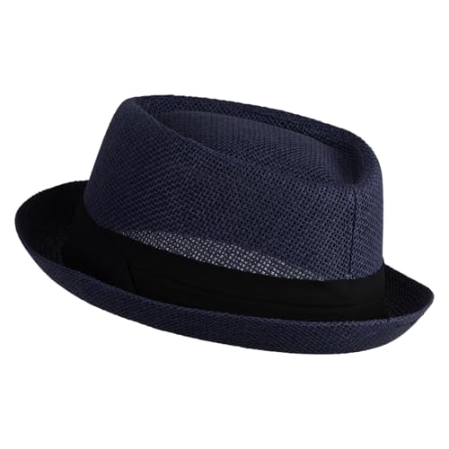 Big Size Solid Upbrim Pork Pie Fedora - color: Navy, size: X-Large-XX-Large