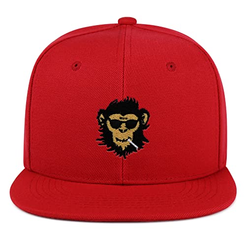 Smoking Monkey Hip-Hop Snapback Hat Embroidered Baseball Cap Wild Animal Funny - color: 12. Red