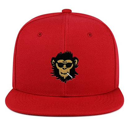 Smoking Monkey Hip-Hop Snapback Hat Embroidered Baseball Cap Wild Animal Funny - color: 12. Red