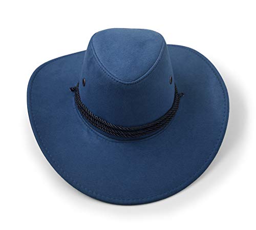Cowboy Hat, Sun Hat Faux Felt Leather Suede Travel Cap Western Hat Outdoor Sun Protect - color: Navy