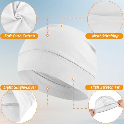 Headshion 100% Cotton Skull Caps Beanie Sleeping Hats for Men Women - color: White & White