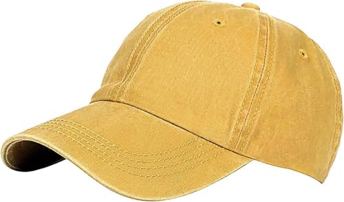 Glamorstar Classic Unisex Baseball Cap Adjustable Washed Dyed Cotton Ball Hat - color: Yellow