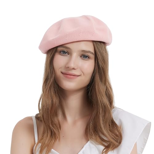 Summer French Beret Breathable Thin Beret Hat Solid Color Beanie for Women Lady - color: Light Pink