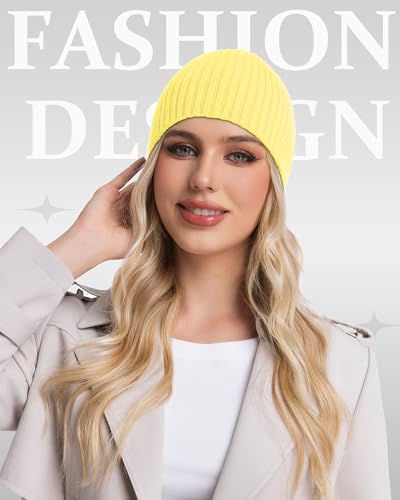 ROYBENS Wool Beanie for Men Women, Seamless Knit Warm Winter Hat Skull Caps - color: 1pcs-bright Yellow