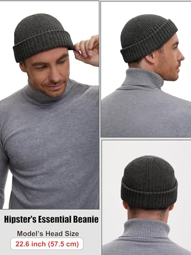 Wool Short Fisherman Beanie for Men Women Double Cuffed Skull Caps - color: 1pcs-dark Gray