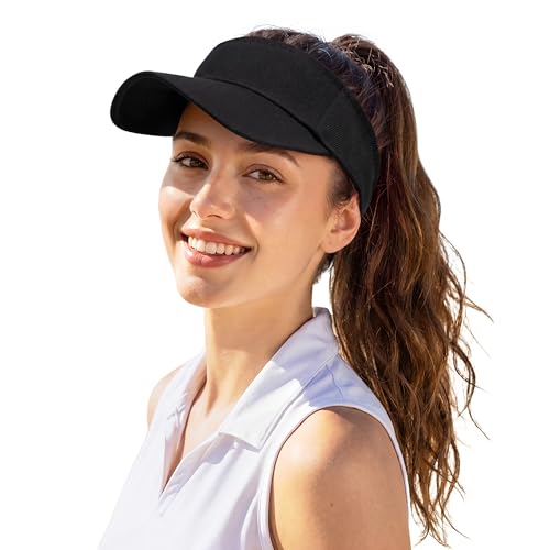 Zando 3.2" Structured Brim Visor Hats for Women, UPF 50+, Golf/Tennis - color: C Black