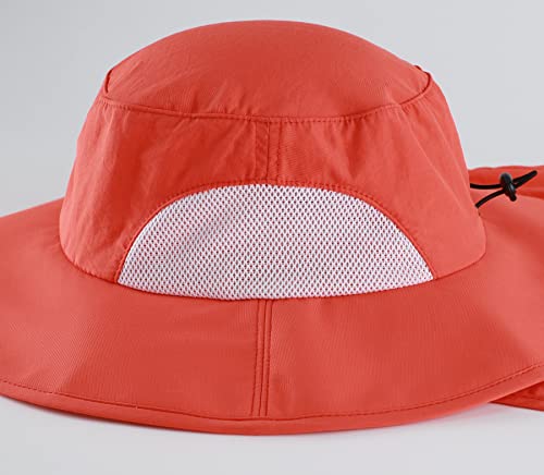 Home Prefer Outdoor UPF50+ Mens Sun Hat with Neck Flap Womens UV Protection Hat Wide Brim Safari Fishing Hiking Gardening Hat - color: Red