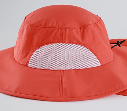 Home Prefer Outdoor UPF50+ Mens Sun Hat with Neck Flap Womens UV Protection Hat Wide Brim Safari Fishing Hiking Gardening Hat - color: Red
