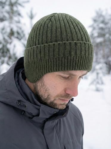 Winter Beanie for Men Women with Earflap, Fleece Lined Beanie Soft Warm Knit Hat Ski Stocking Cuffed Cap - color: Army Green