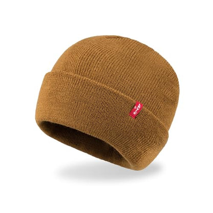 Levi's Mens All-Season Hero Beanie Soft Knit Cuffed Winter Hat, Warm & Comfortable Everyday Style - color: Tan Red Tab