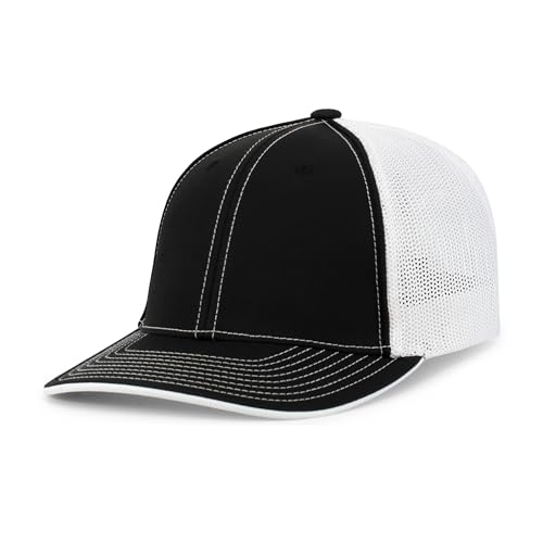 Pacific Headwear Unisex Adult Pacific Headwear Trucker Flexfit® Cap - color: Black/White/Black, size: Small-Medium
