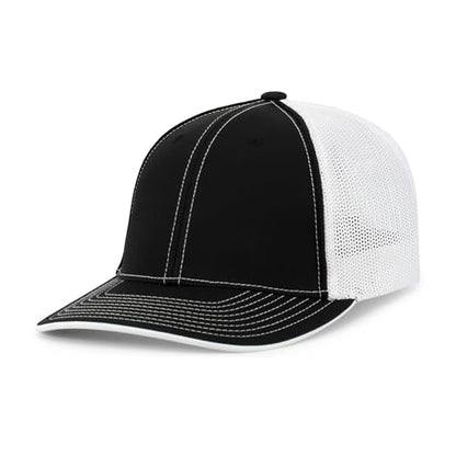 Pacific Headwear Unisex Adult Pacific Headwear Trucker Flexfit® Cap - color: Black/White/Black, size: Small-Medium