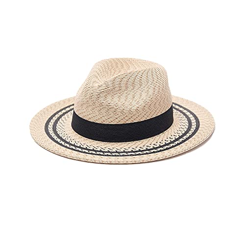 Pineapple&Star Sun Straw Fedora Beach Hat Fine Braid UPF50+ for Unisex - color: Natural_stardancer, size: Small