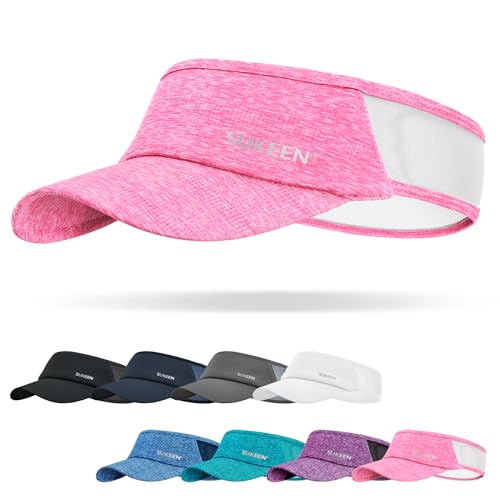 Sukeen Sports Sun Visor Men Women Lightweight Portable Cooling Stretchy Visor Hat for Running, Golf, Daily Wear - color: Pink