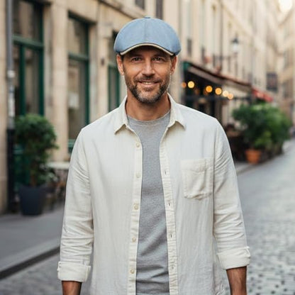 meioro Mens Denim Newsboy Hat 6 Panel Cotton Adjustable Flat Cap - color: Light Blue