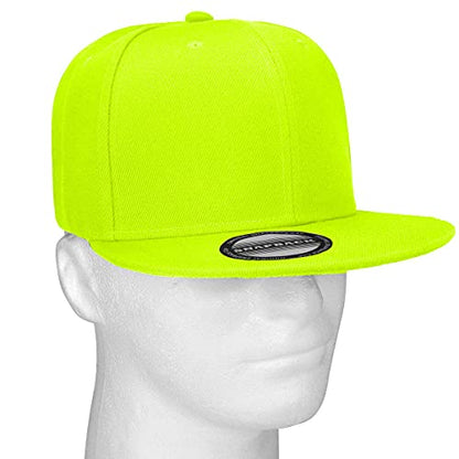 Falari Wholesale 12 Pack Snapback Hat Cap Hip Hop Style Flat Bill Blank Solid Color Adjustable Size - color: 12-pack Neon Green