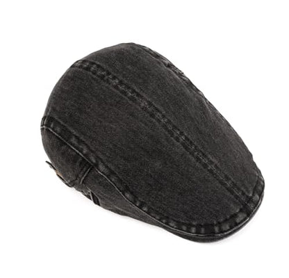 QHFHULV Newsboy Cap for Men Cotton Flat Gatsby Ivy Golf Cabbie Driving Hat - color: Classic Black