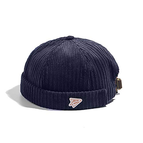 Men Hats Docker Cap Hats Beanie Sailor Cap Worker Hat Rolled Cuff Retro Brimless Hat with Adjustable - color: 0072-blue