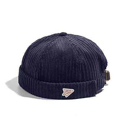 Men Hats Docker Cap Hats Beanie Sailor Cap Worker Hat Rolled Cuff Retro Brimless Hat with Adjustable - color: 0072-blue