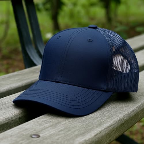 Falari Trucker Hat Baseball Cap Structured Plain Design 6 Panel, Adjustable Size - color: 1pk Navy
