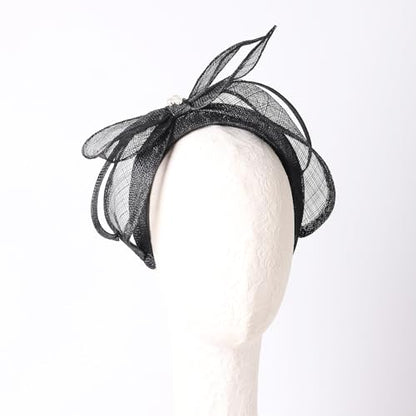 Women's Fascinators Hats Wedding Sinamay Headband Church Cocktail Dresses Headwear Tea Party Hat Accessories - color: A Black