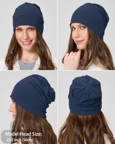 ROYBENS 100% Cotton Thin Slouchy Beanie Hat Women Men Lightweight Chemo Cap - color: 1pcs-navy Blue