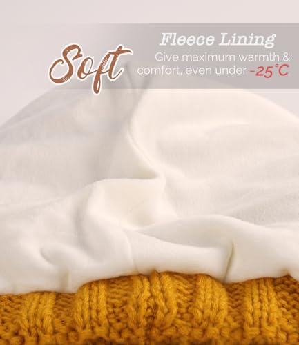 Women Men Winter Beanie Hat with Visor, Warm Fleece Lined Beanie Cap, Thick Knit Cap Slouchy Hat with Brim - color: Mustard