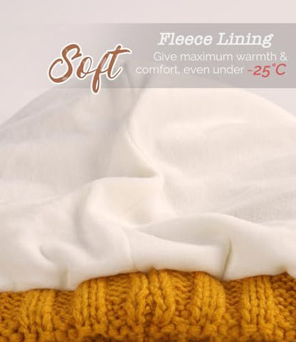 Women Men Winter Beanie Hat with Visor, Warm Fleece Lined Beanie Cap, Thick Knit Cap Slouchy Hat with Brim - color: Mustard