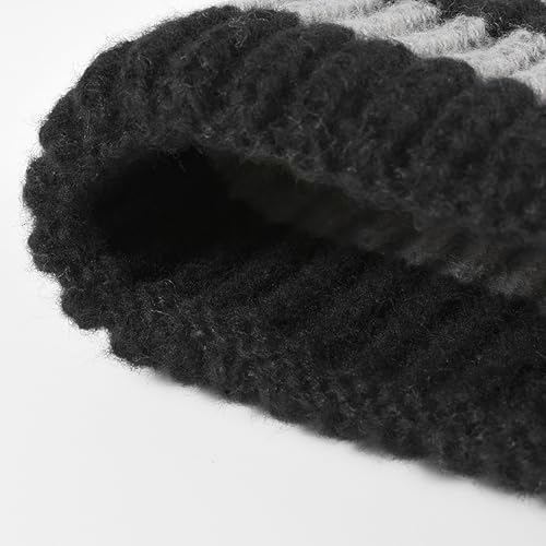 CORIRESHA Unisex Fashion Striped Beanie Cuffed Winter Warm Cozy Chunky Rib Knit Hat - color: Khaki White