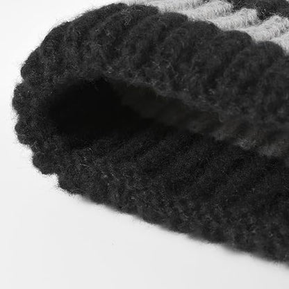 CORIRESHA Unisex Fashion Striped Beanie Cuffed Winter Warm Cozy Chunky Rib Knit Hat - color: Khaki White