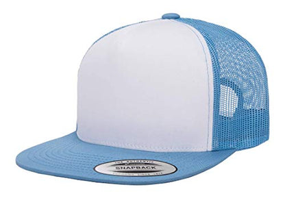 Yupoong 5-Panel YP Classic Trucker Cap | High Profile Flat Visor Snapback - color: C. Blue/White/C. Blue