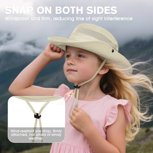 Century Star Outdoor Kids Sun Hat UPF 50+ Quick Dry Adjustable Bucket Hat Windproof Waterproof Beach Fishing Safari Hat - color: Light Grey