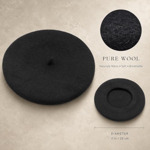 Wheebo Wool Beret Hat,Solid Color French Style Winter Warm Cap for Women Girls Lady - color: Black