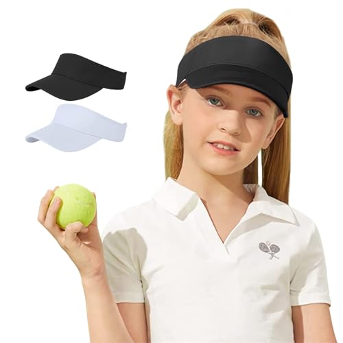 Century Star Kids Visor Sun Hat | UPF 50+ Adjustable Sports Cap for Girls & Boys | High Ponytail Tennis Golf Beach Running - color: Black&white, size: 6-12 Years