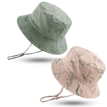 JANGANNSA Dinosaur Baby Boys Sun Hat Cotton Toddler Girls Bucket Hats Summer Sun Protect Cap for Kids - color: Dinosaur(dark Sea Green+khaki), size: 3-6 Months