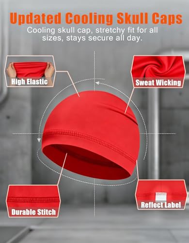 Sweat Wicking Skull Caps Cooling Helmet Liner Hat Running Beanie Cycling Skullcap Sleeping Cap for Men Women - color: Red Sets