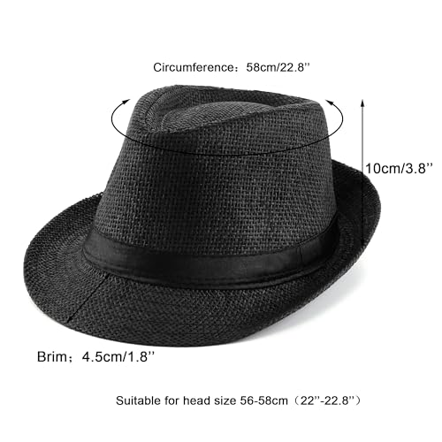 FALETO Unisex Summer Panama Straw Fedora Hat Short Brim Beach Sun Cap Classic - color: #01 Black