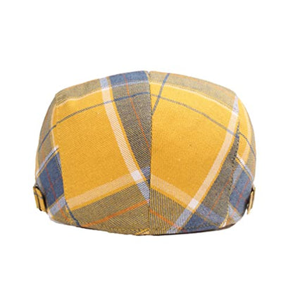 WITHMOONS Adjustable Colorful Plaid Flat Cap Newsboy Cabbie Gatsby Golf Beret Hat YZ30109 - color: Yellow