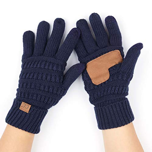C.C Hatsandscarf Exclusives Unisex Solid Ribbed Beanie with Pom (HAT-43) - color: A Gift Set-navy