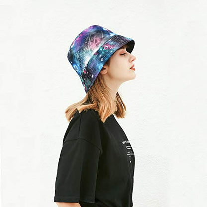 Unisex Bucket Hat Beach Sun Hat Aesthetic Fishing Hat for Men Women Teens, Reversible Double-Side-Wear - color: Galaxy