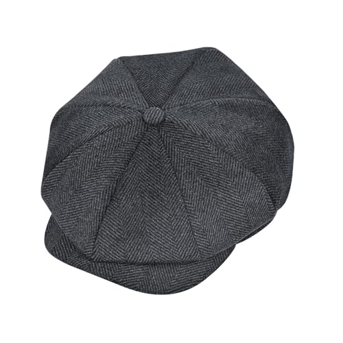 jerague Wool Newsboy Cap for Men Women - Classic Vintage Gatsby Lvy Cabbie Hat Flat Beret Cap Adjustable Size - color: Herringbone/Grey, size: Large-X-Large