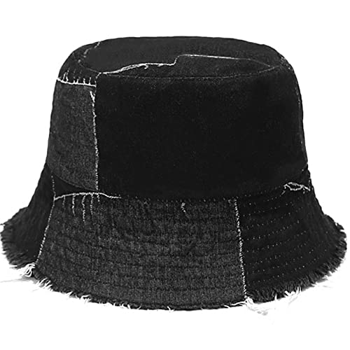 XYIYI Unisex Denim Washed Cotton Bucket Hat Vintage Beach Sun Hat - color: Denim Black