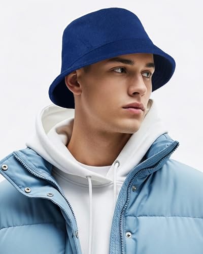 GADIEMKENSD Winter Bucket Hat - Premium Wool, Packable, Plain Colors, Unisex Warm Hat - color: Blue 2.0, size: Medium