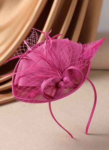 Zinniday Fascinator Tea Party Hat - 2026 Derby Pillbox Kentucky Hat for Women (7.87x5.9inch) - color: Rose Red
