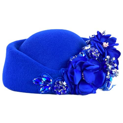 Petaluna Women's Flower Beret Suitable for Church Wearing Elegant Breathable Wedding Party Retro French Headdress - color: Royal Blue