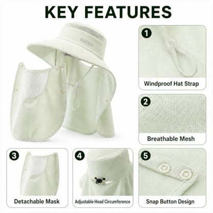 HUAMULAN Women Wide Brim Sun Hat Ponytail UV Protection Visor Fishing Cap - color: Lightgreen