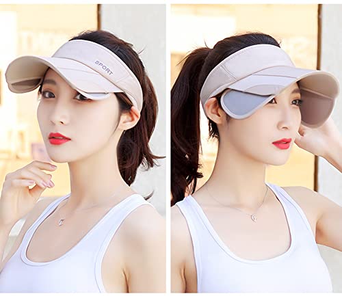 Sun Visor Hat for Women and Men - Retractable Brim Sport Hat, Summer Golf Tennis Running Beach Hat with Ponytail Hole - color: Z-2 Pack Beige Grey