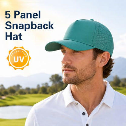 5 Panel Baseball Cap Quick Dry Mesh Snapback Hat for Women Men - color: Lakegreen